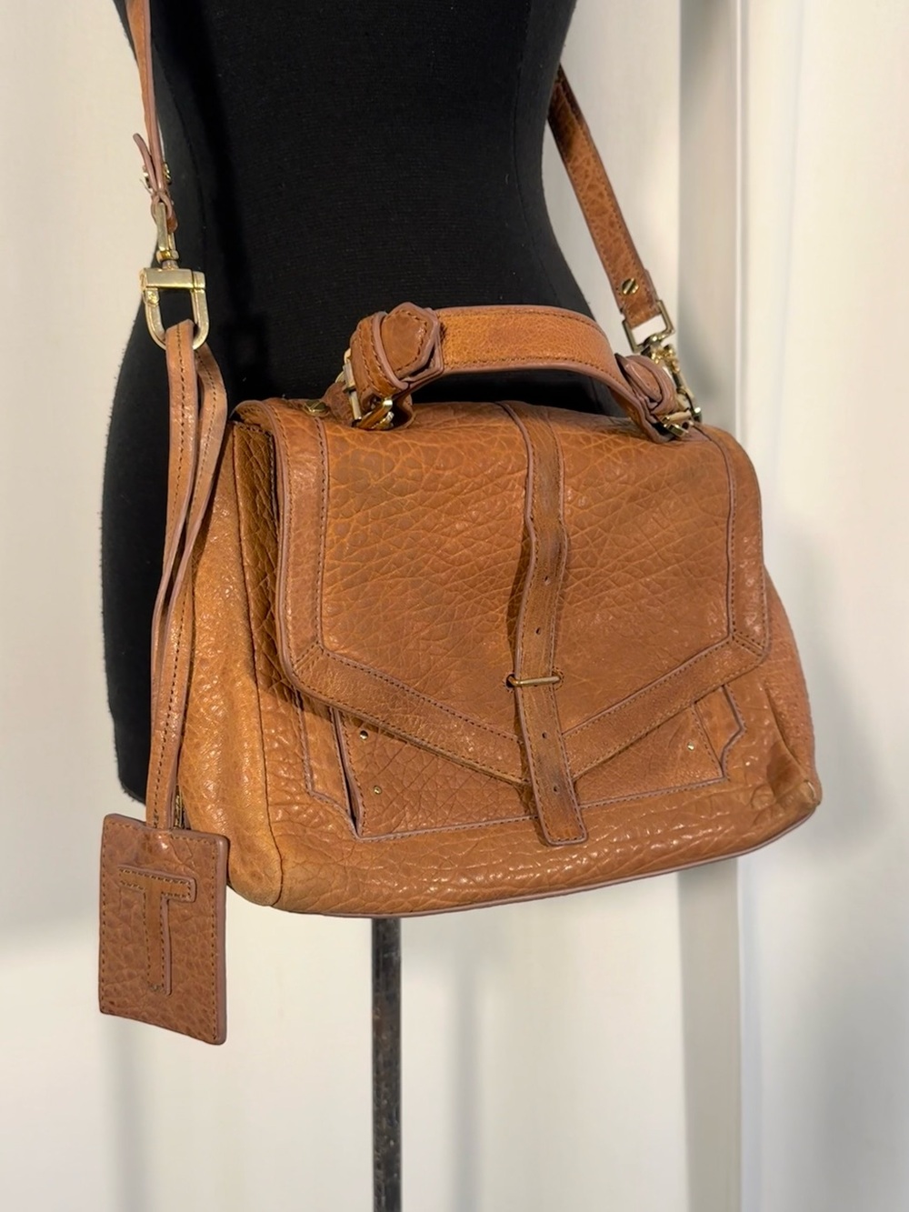 Tory Burch 797 Medium Brown Pebbled Leather Satchel Bag - Picture 5 of 12